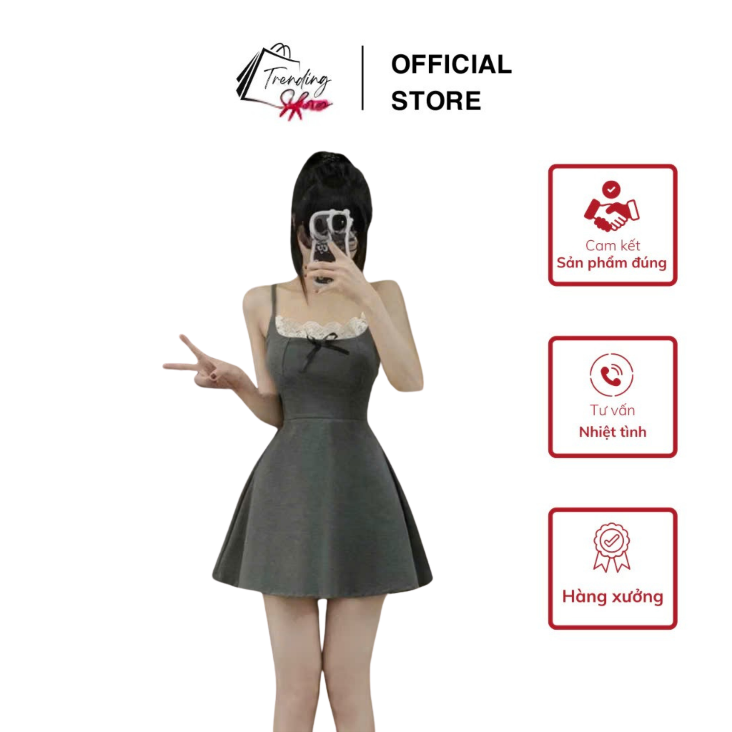 Đầm thun hai dây dáng xòe tôn dáng phối nơ xinh xắn phong cách tiểu thư dễ thương