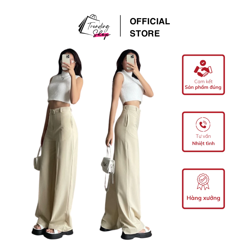 Quần tây nữ ống rộng dáng dài lưng cao form suông basic dễ phối đồ, màu sắc đa dạng